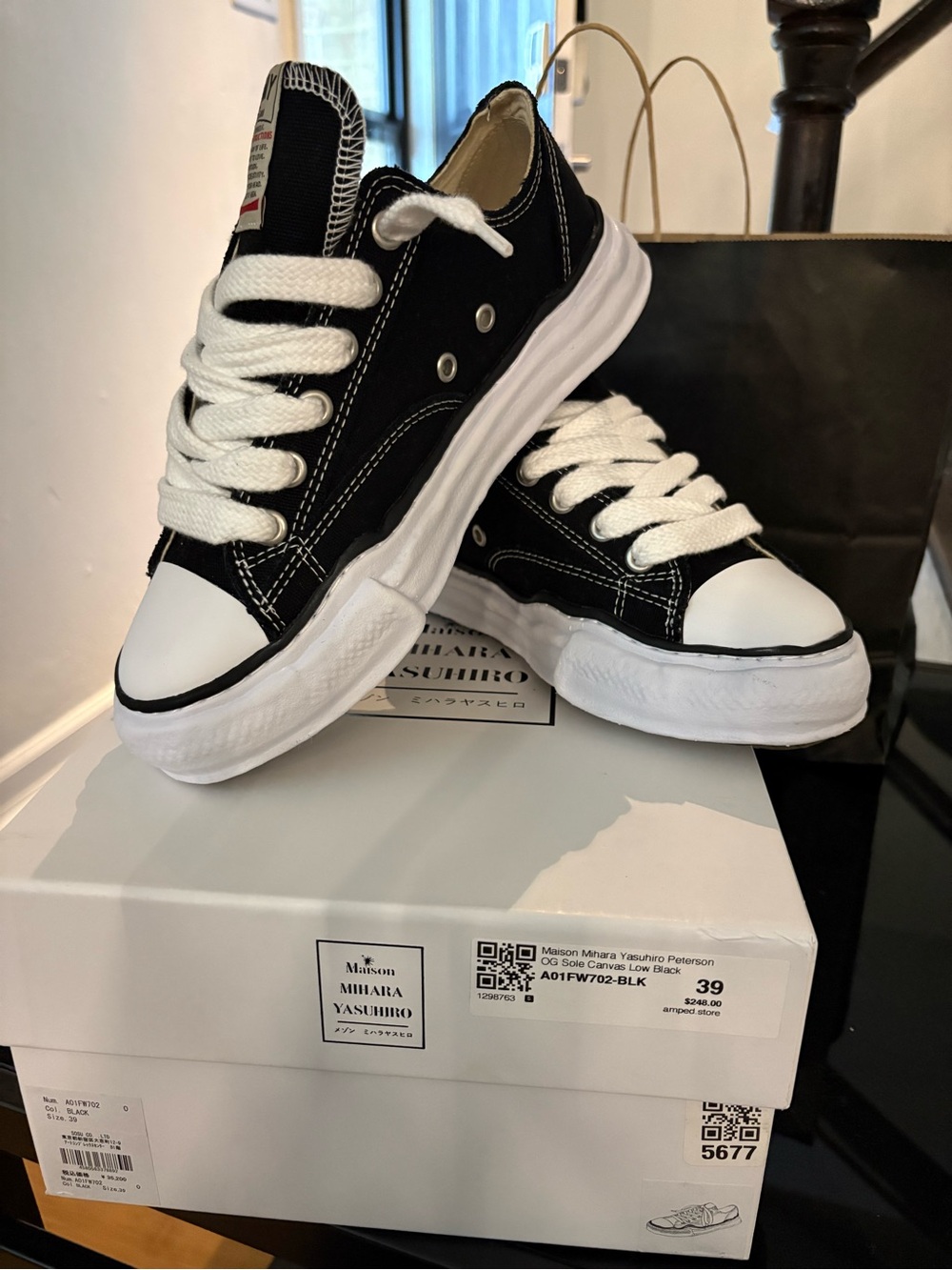 Kids Black Canvas Low-Top Sneakers with White Sole